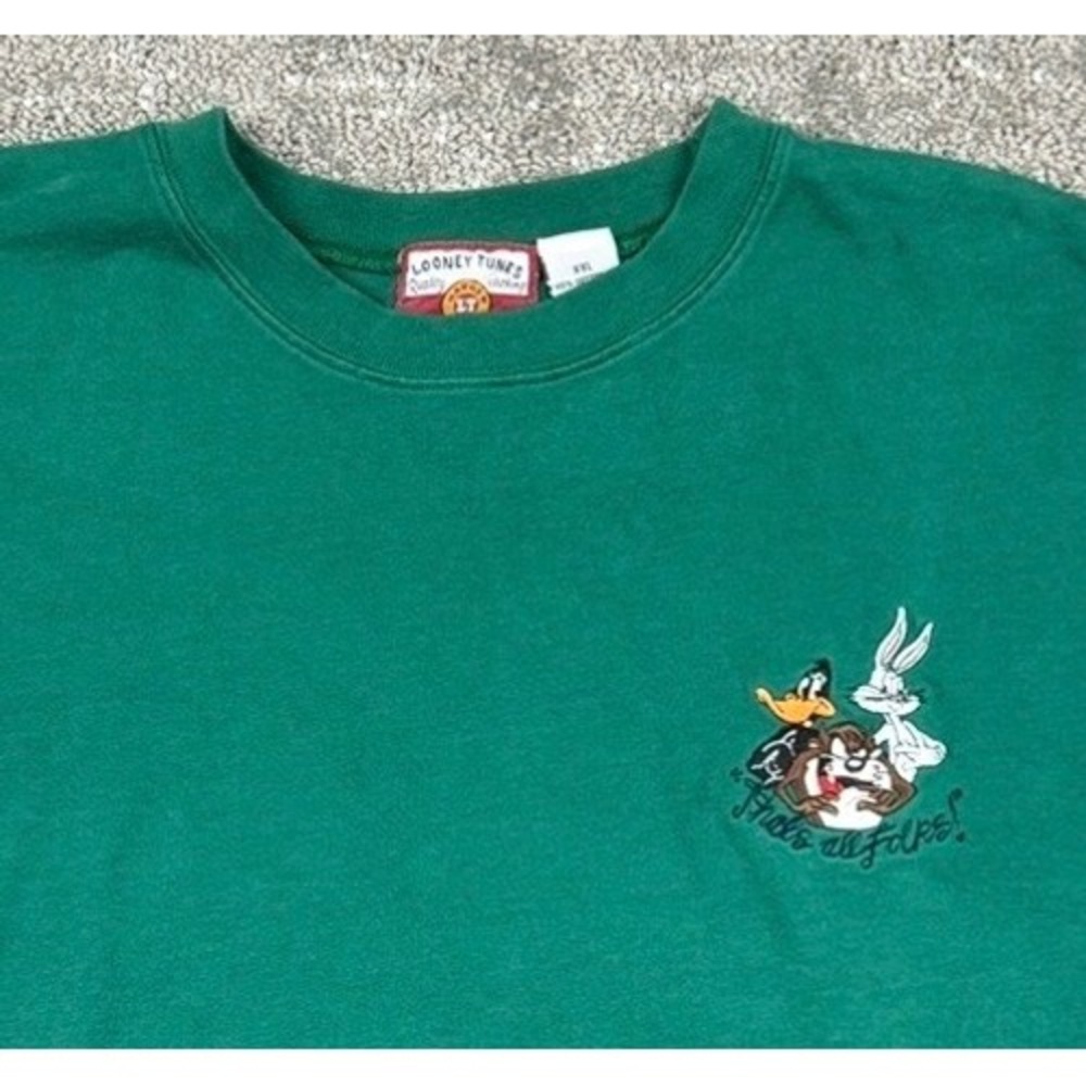 Vintage Looney Tunes Embroidered Long Sleeve T Shirt XXL Bugs Bunny Taz Daffy